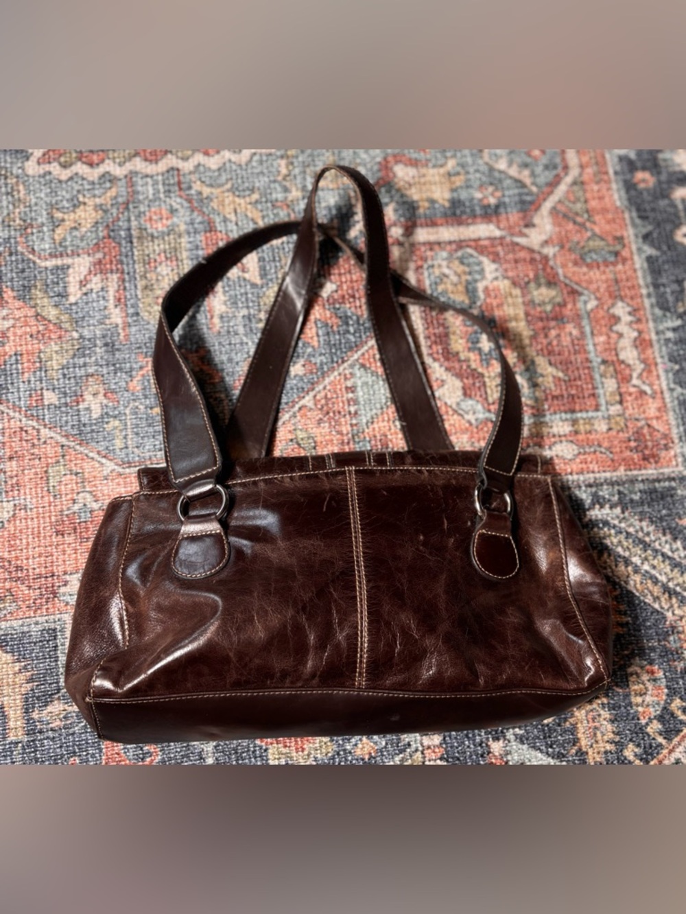 Apt. 9 Brown Leather Shoulder Bag – Y2K Horseshoe Buckle Satchel - Picture 3 of 5